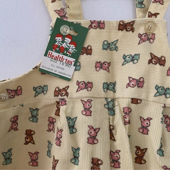 Vintage Healthtex Yellow Bunny Corduroy Overalls Deadstock Easter 18m - Picture 3 of 5